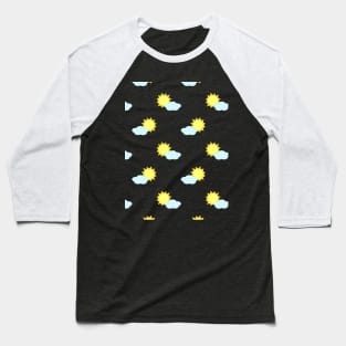 Sun and Clouds Pattern 2 in Black Baseball T-Shirt
